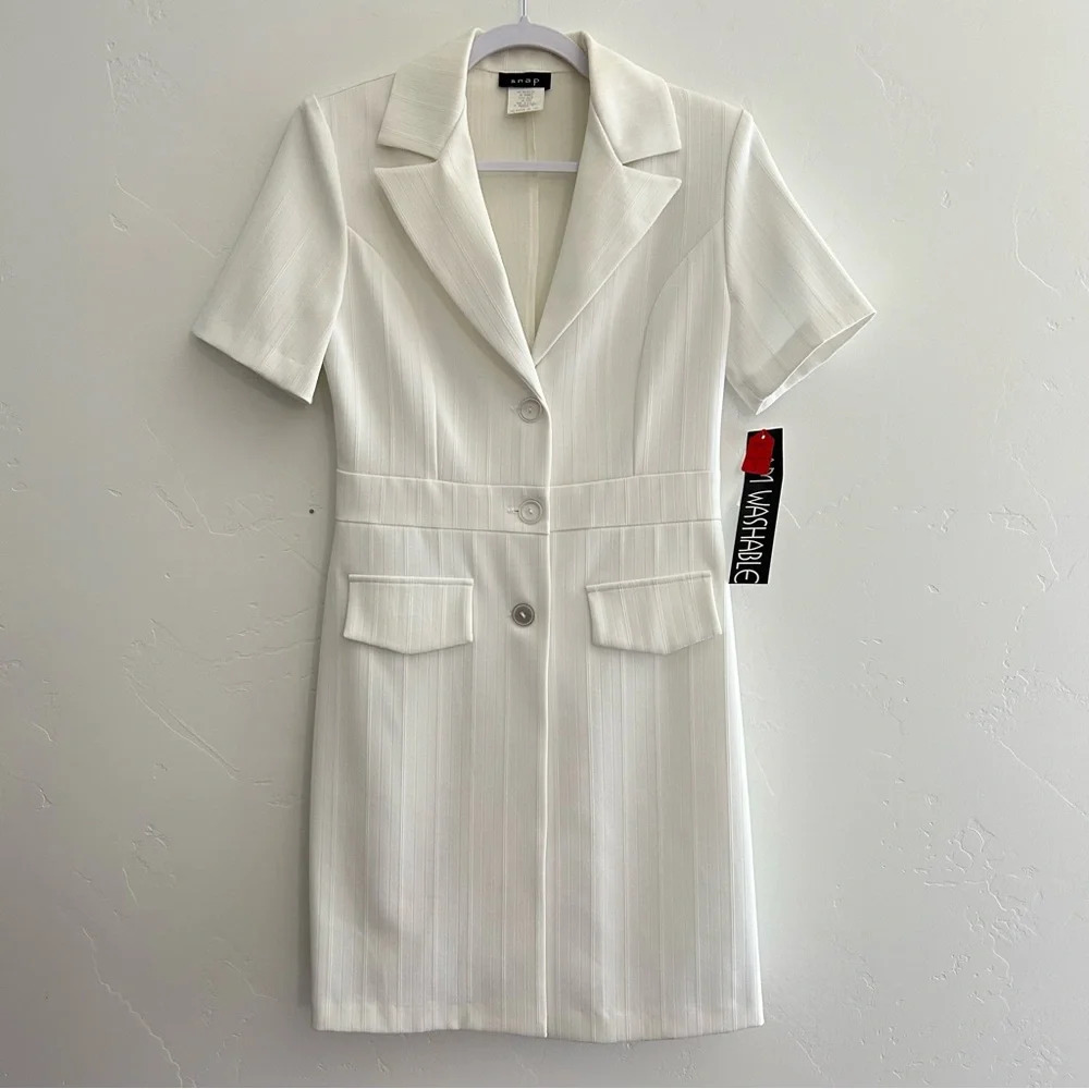 Vintage NWT Off White Blazer Jacket Striped Short Sleeves Size 7 Neutral Preppy